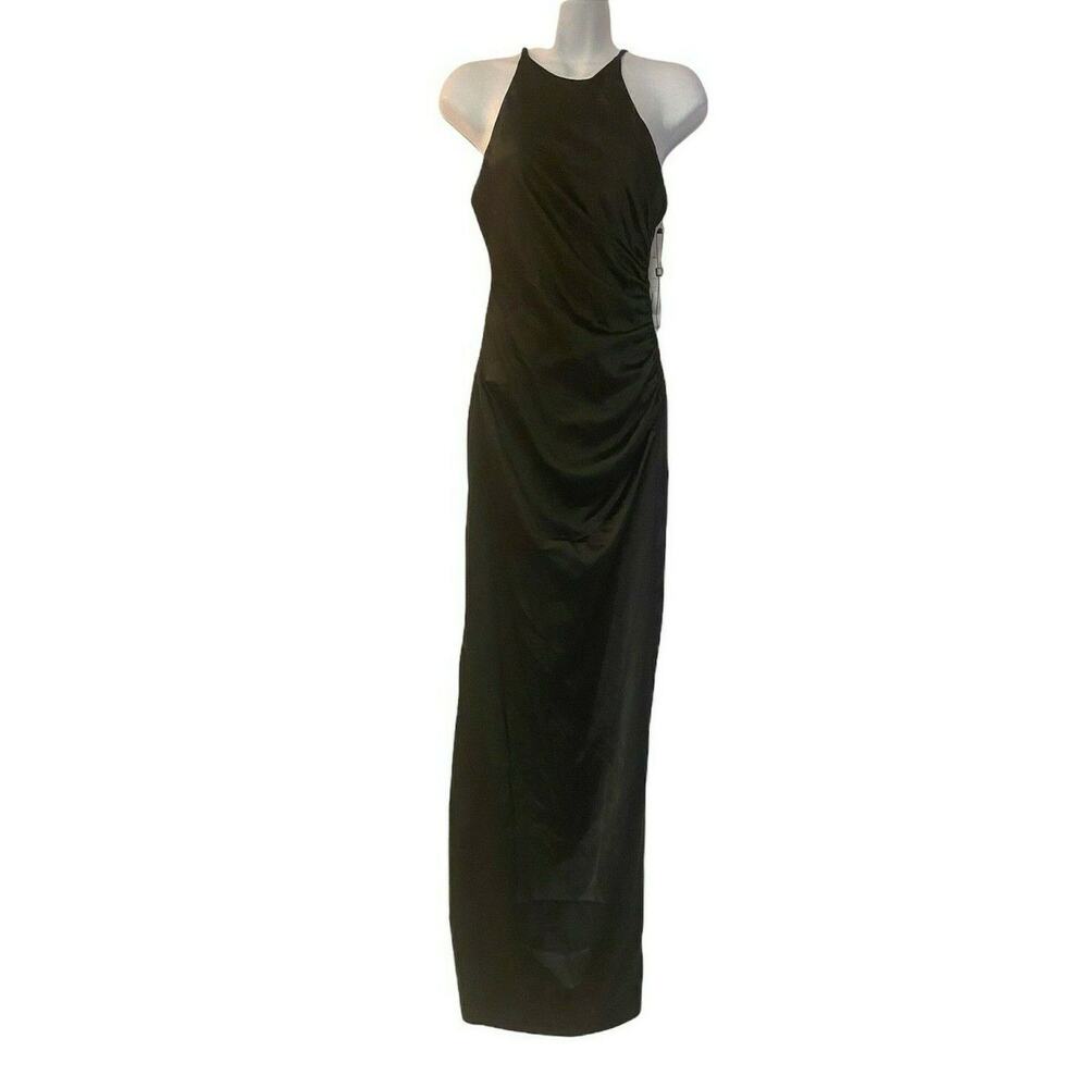 Laundry Shelli Segal Satin Slitted Evening Gown Black Formal Maxi Slip Dress - Picture 2 of 10